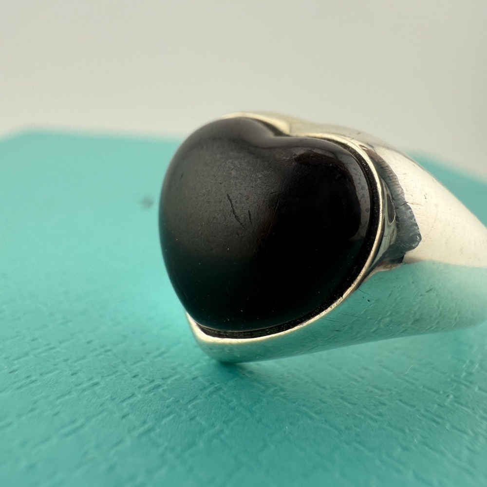 Tiffany & Co. Elsa Peretti Heart Shaped Black Jade Cabochon Ring Sterling Silver - Picture 12 of 12
